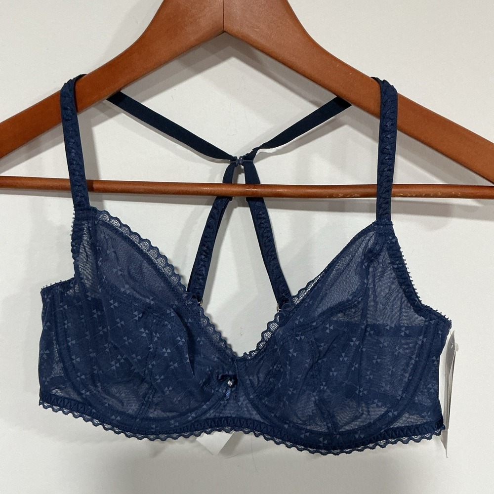 Chantelle Courcelles Convertible Lace Plunge Bra, 36C, Navy Blue, NWT